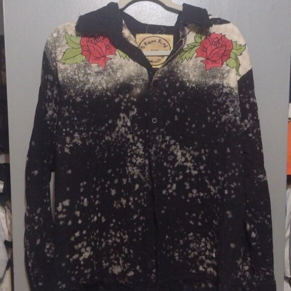 A rare bird handmade clothing flannel with roses embroidery size small medium - Picture 2 of 12